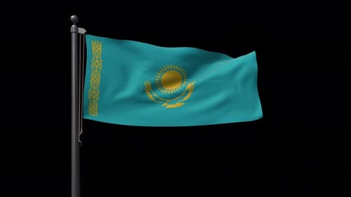 Waving Flag of Kazakhstan on a Flagpole