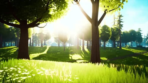 Cartoon Landscape with Hills and Forest