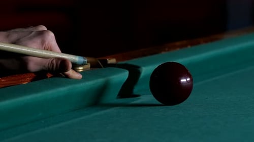Cue Hits Red Pool Ball