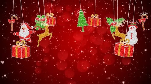 Festive Christmas Hanging Ornaments Animation with Falling Snowflakes