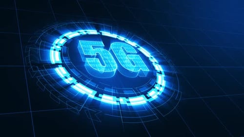 Blue 5G word with rotation circle technology abstract background