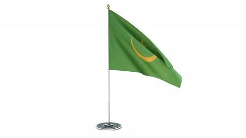 Realistic Green Flag with Crescent Moon and Star Waving Animation