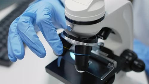 Close Up of Scientific Microscope Sample Tray in Laboratory
