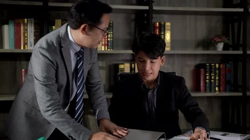 businessman person team meeting to work at night over time to late in business company office