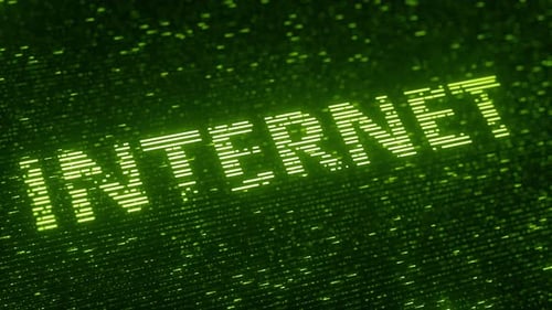 Palavra verde da INTERNET feita com partículas voadoras