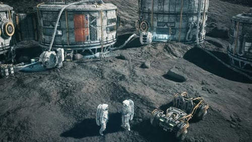 Astronauts Walking Around a Futuristic Space Research Base