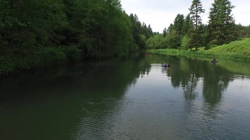 Aerial view of fly fishermen on lake