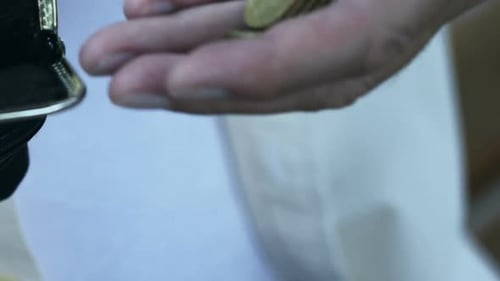Old Man Hiding Coins in Purse, Planning Monthly Budget, High Prices Low Payouts