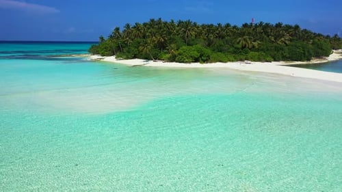 Aerial drone view nature of beautiful lagoon beach wildlife by transparent sea and white sand backgr