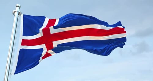 Realistic Iceland Flag Waving in the Wind against a Cloudy Sky