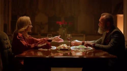 Love Senior Couple Talking Romantic Date in Restaurant