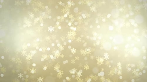 Elegant Golden Snowflakes Falling Bokeh Festive Background Loop