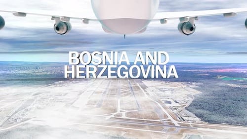 Commercial Airplane Over Clouds Arriving Country Bosnia And Herzegovina