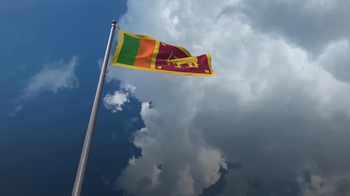 Realistic Sri Lanka Flag Waving in Cloudy Sky