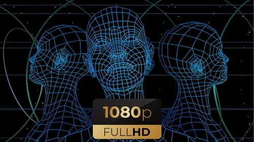 Futuristic Wireframe Human Head Loop Background