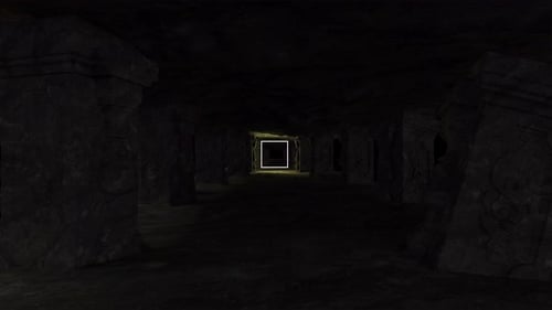 Dynamic Light Reveal in Dark Cave Tunnel