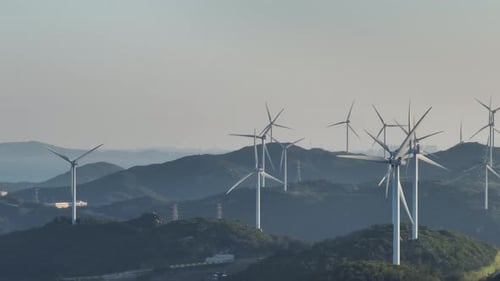 Wind Turbines in mountain during sunset