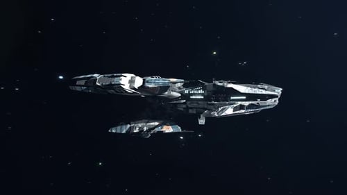 Futuristic Spaceship Flying Through Starry Deep Space