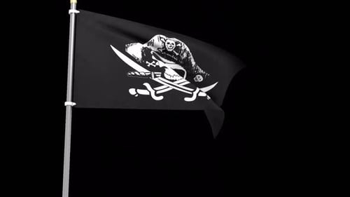 Animated Pirate Flag Waving with Skull, Swords, and Blood Drip