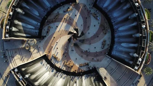 Aerial view of Water Fountain at Jubilee Park, Dubai, UAE.