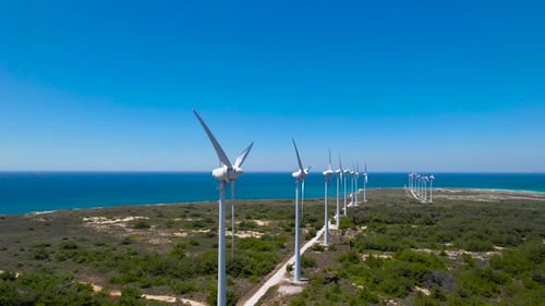 Wind turbines.