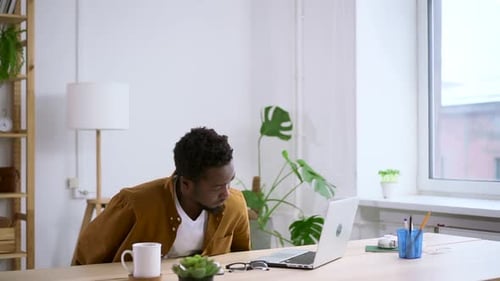 Young Adult Working at Laptop in Bright Room