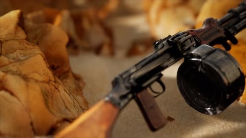 Realistic Machine Gun on Desert Ground