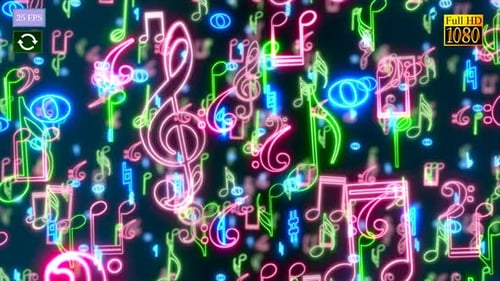 Animated Neon Musical Notes Background Loop