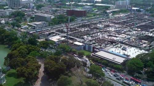 Panoramic View of Cityscape and Construction Site in Metropolis