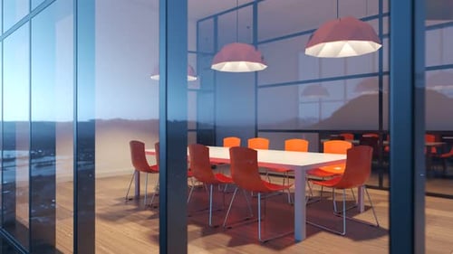 Modern corporate conference room in a skyscraper office building. Endless loop.