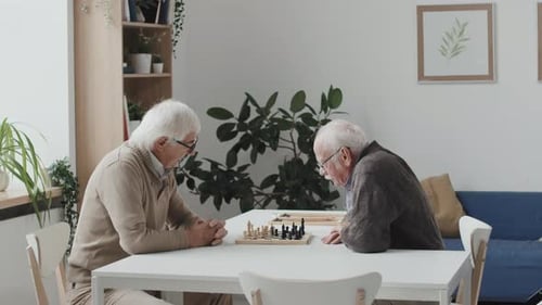 Seniors Playing Chess Together Indoors