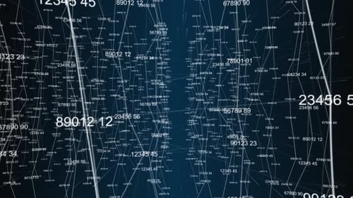 Futuristic Digital Data Stream with Numbers and Connecting Lines