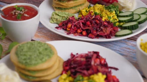 Close-up Of Vegan Pancakes And Side Dishes