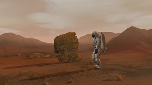 Astronaut Walking on Mars Landscape 3D Render