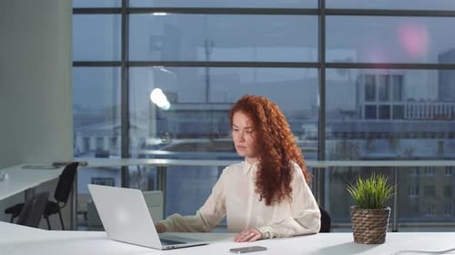 Businesswoman in Office with Laptop Computer