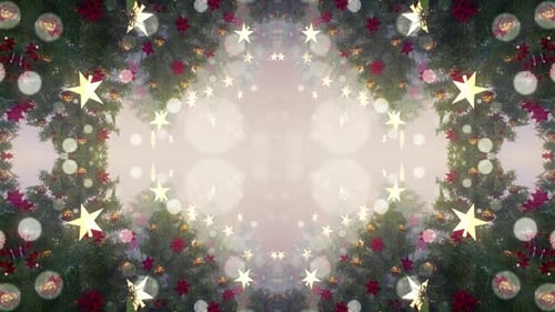 Sparkling Christmas Tree Decorations with Glowing Stars Background