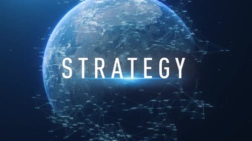 Strategy Word Reveal on Spinning Earth with Digital Network