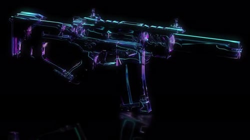 Futuristic Rotating Neon Wireframe Rifle Animation
