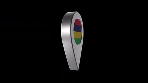 3D Metallic Map Pin with Mauritius Flag Animation