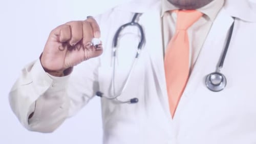 Doctor Writes On Transparent Glass Junkie