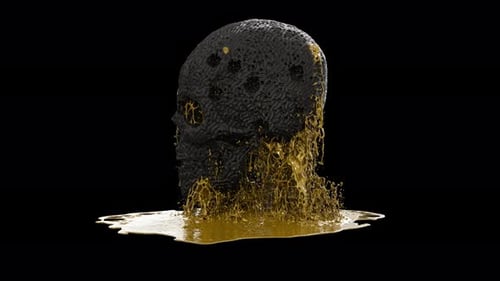 Abstract Skull Melting with Golden Liquid Animation