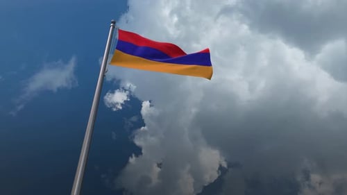 Armenia Flag Waving against Dynamic Cloudy Sky