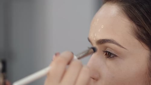Cropped View of Girl's Face in Process of Doing Makeup