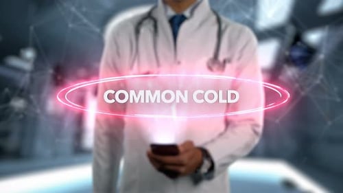 Common Cold Male Doctor Hologram Illness Word