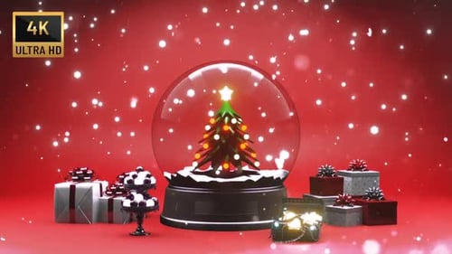 Festive Christmas Snow Globe with Presents and Falling Snow