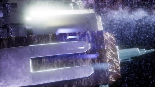 Futuristic Space Station Orbiting in a Starfield