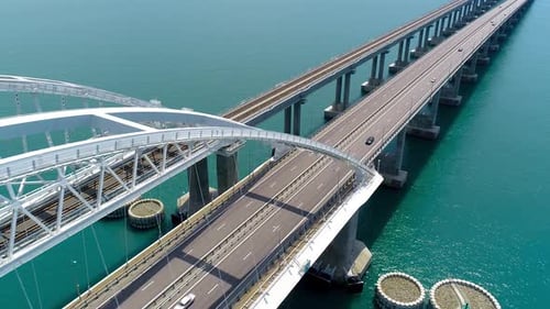 Beautiful suspension bridge over blue water