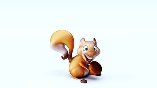 Happy Cartoon Squirrel Character Bouncing with an Acorn
