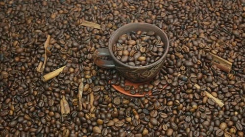 Coffee Beans and Cinnamon Still Life Overhead