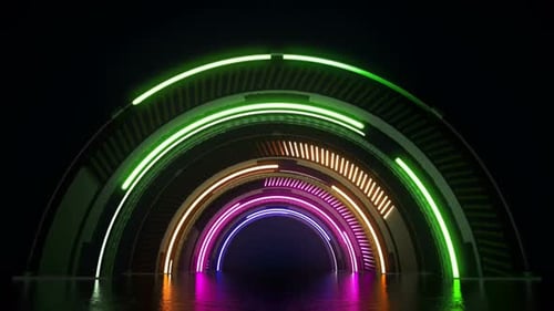Abstract Futuristic Neon Arches Tunnel Loop Background